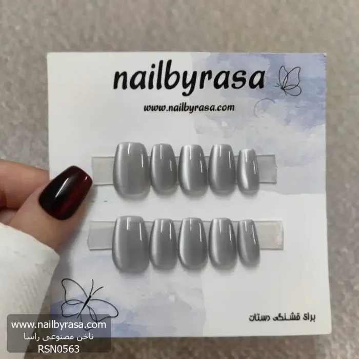 ناخن مصنوعی ژورنالی نقره ای طرح چشم گربه ای فرم بیضی راسا RSN0563