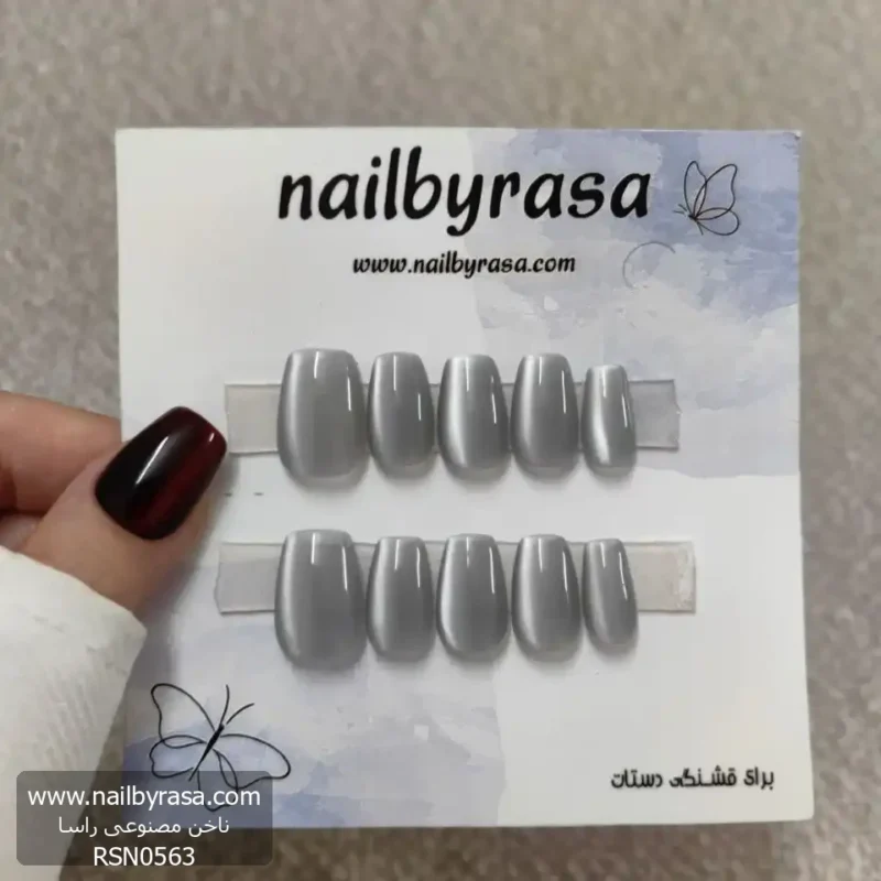 ناخن مصنوعی ژورنالی نقره ای طرح چشم گربه ای فرم بیضی راسا RSN0563